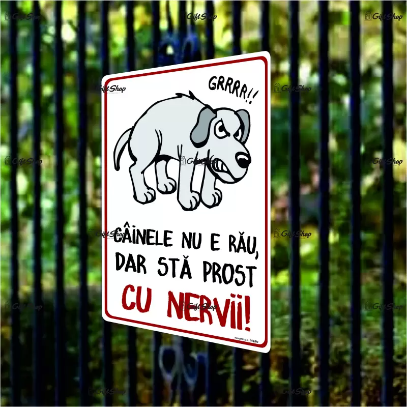 Cainele nu e rau dar sta prost cu nervii, indicator amuzant 100x150 mm